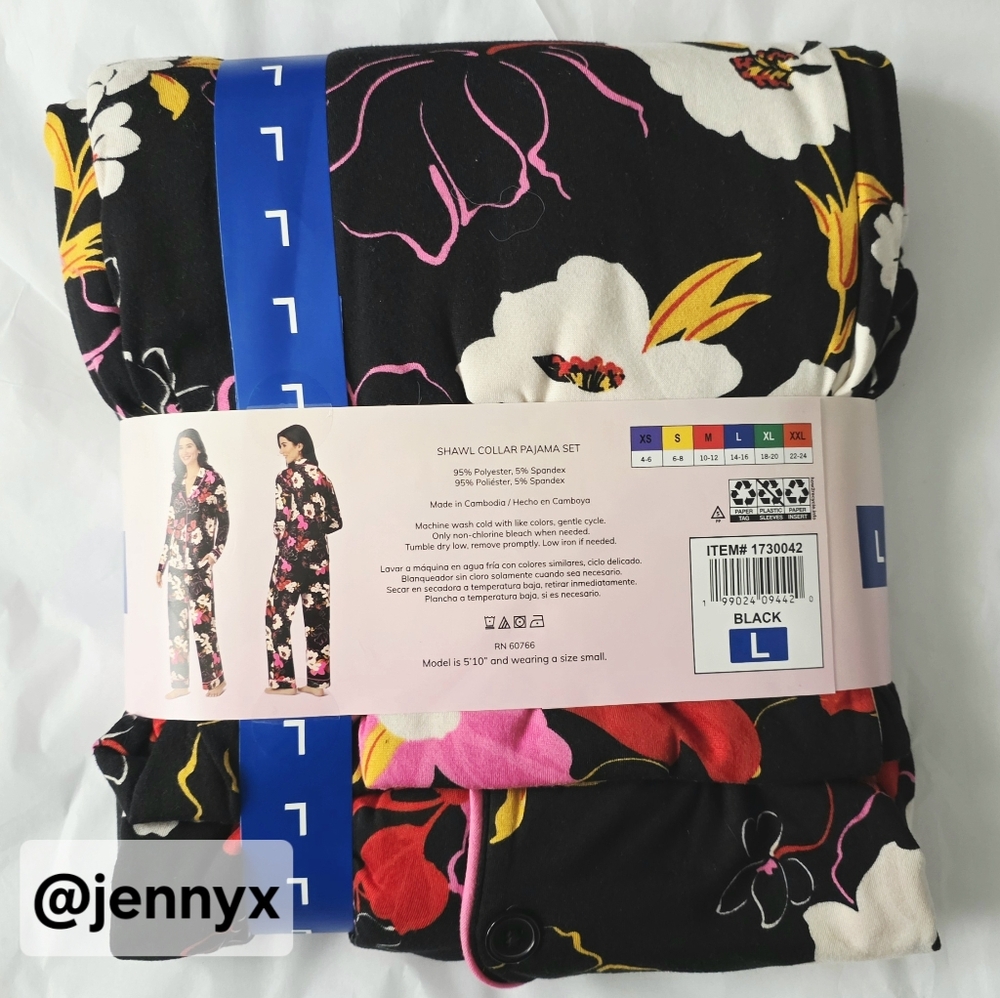 NEW Room Service Floral Black Pajama Set - Picture 3 of 6
